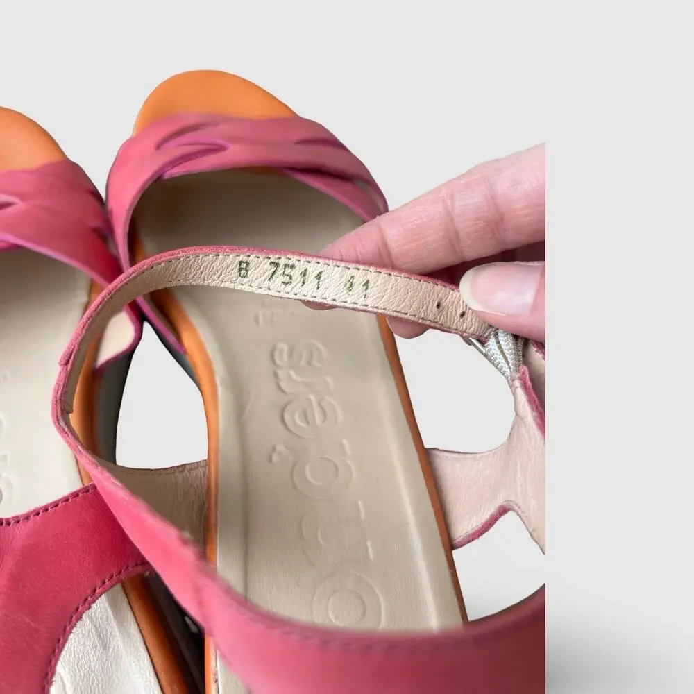 Wonders Fly Pink Leather Wedge Leather Sandals Women’s 41 Strappy Platform